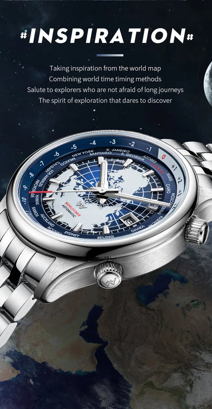 WM Watch Automatic Mechanical Men Watches High Quality Sapphire World Time Original Recognized Brand Welly Merck Watch Man WM057