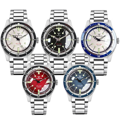 200M Water Resistant Mechanical Wristwatch Miyota 8215 Domed Sapphire Glass 120 clicks Bezel Steel Band Luminous Marks