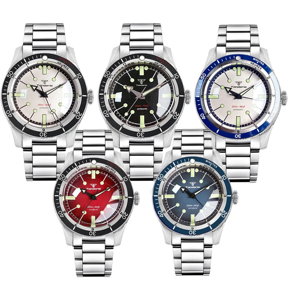 Pilot Watch 200M Water Resistant Mechanical Wristwatch NH35A PT5000 Miyota 8215 Domed Sapphire Glass 120 clicks Bezel Steel Band