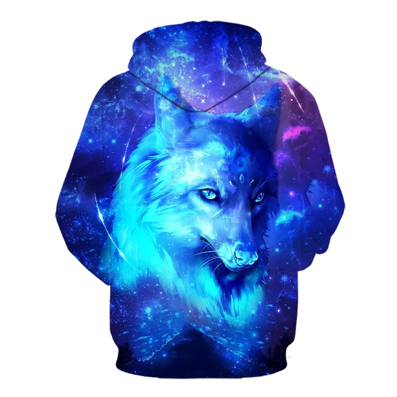 Bluzy z kapturem z nadrukiem 3D wilka, dla mężczyzn i kobiet, modne, casualowe, oversize, pulower w stylu hip-hop Harajuku, streetwearowe hoodie