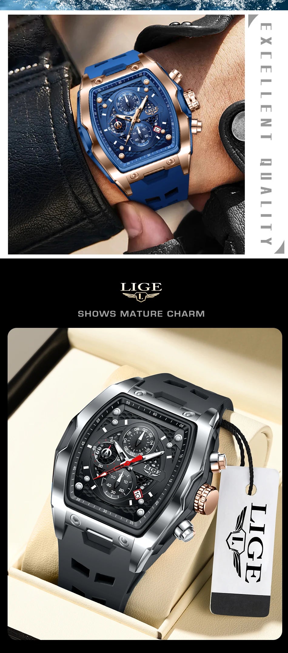 LIGE Outdoor Casual Quartz Man Watch Fashion Silicone Strap Waterproof Simple Sport Hollow Date Luminous Men's Watches Male Gift