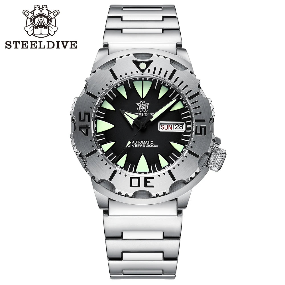STEELDIVE SD1984 Monster Steel Strap Mechanical Watch NH36 Movt Sapphire Crystal 200M Waterproof Swiss Super Luminous Wristwatch