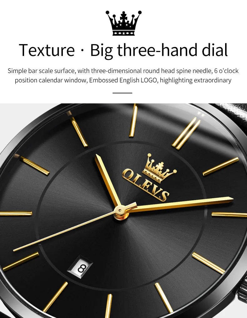OLEVS 5869 Men's Watch Japan Quartz Movement Thin Case Fashion Waterproof Watch For Men Calendar Simple Original Male Wristwatch