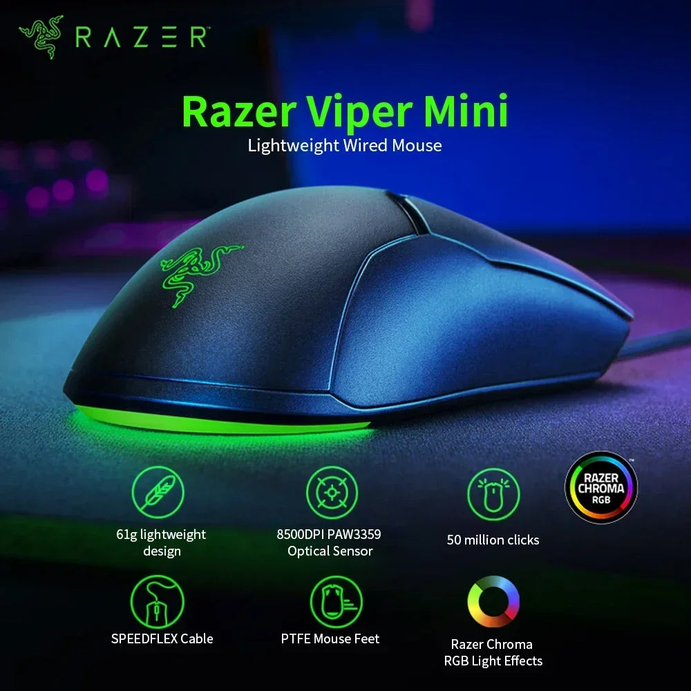 Razer NEW YEAR GIFT Thunder Snake Viper Mini Computer Esports Cable Gaming Mouse Laptop RGB Light, Small Hand Mouse