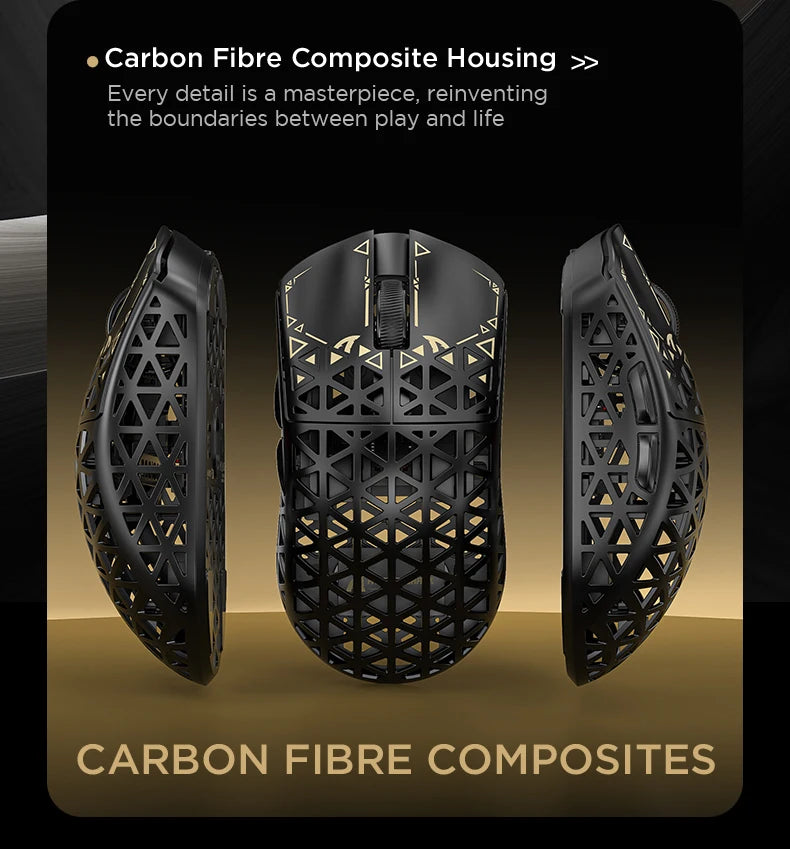 Bezdrátová herní myš ATTACK SHARK R5 Ultra Carbon Fiber, herní senzor PixArt PAW3950MAX, 42000DPI, 8000Hz, MCU Nordic 52840