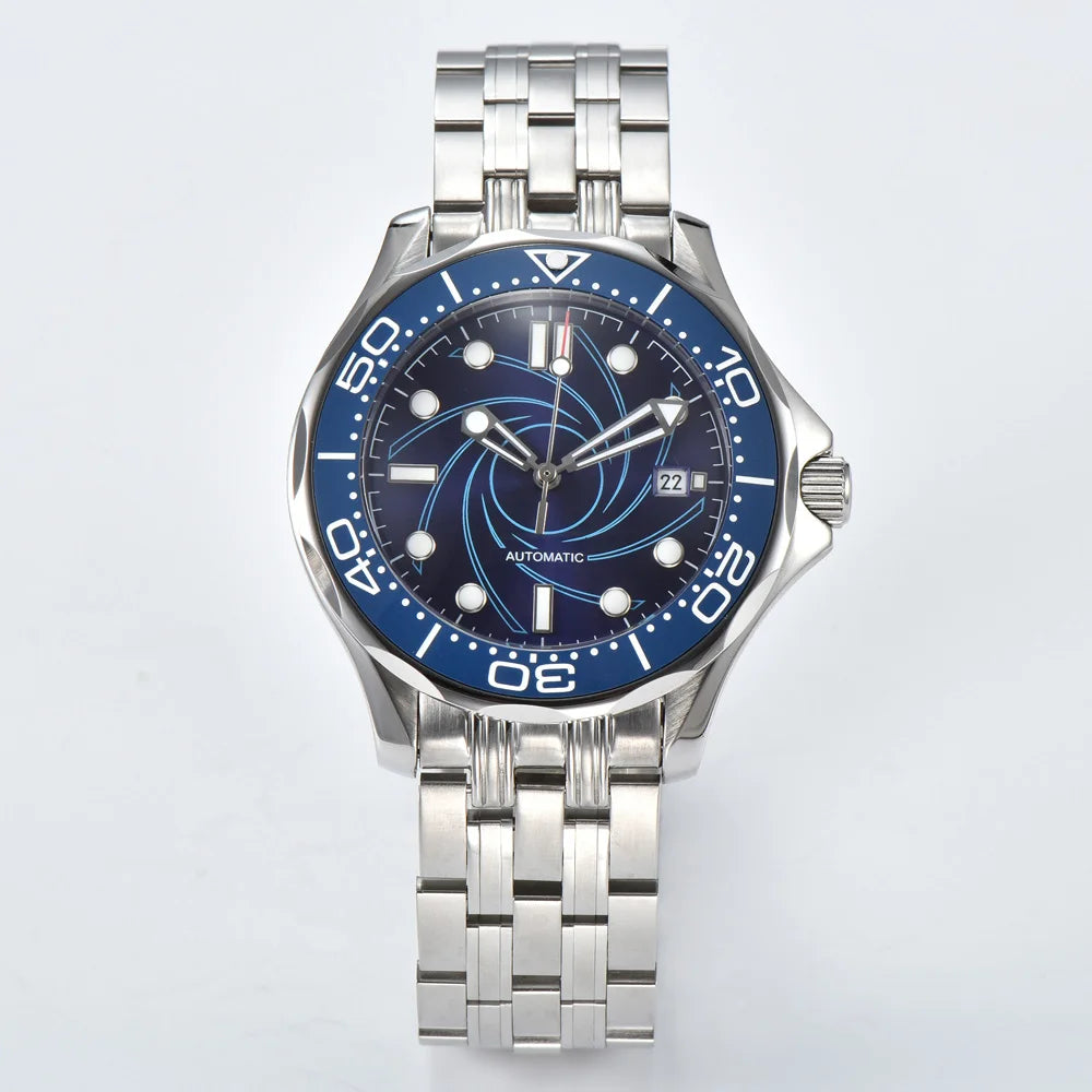 Parnsrpe Nouvelle montre de plongée automatique Miyota 8215 pour homme, sport de luxe, cadran vert, luminescent, verre saphir, date, étanche, bus