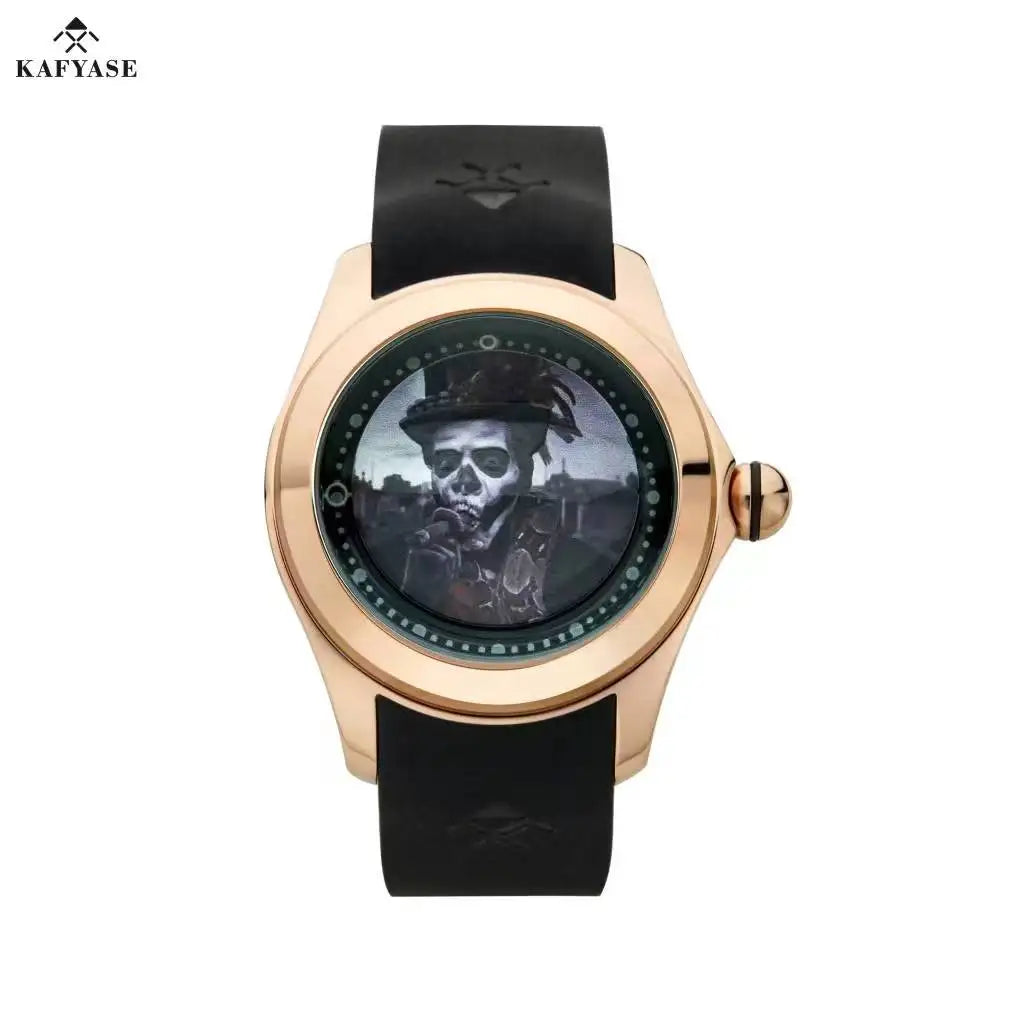 KAFYASE Fashion Earth  Bubble Rubber Automatic Watches Luxury Men 46mm Mechanical Wristwatches Art Eye Ball Dial Classic Watch