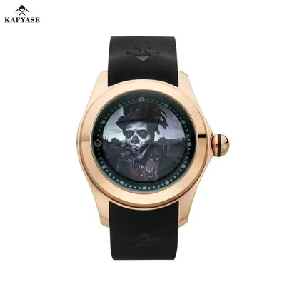KAFYASE Fashion Earth  Bubble Rubber Automatic Watches Luxury Men 46mm Mechanical Wristwatches Art Eye Ball Dial Classic Watch