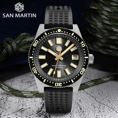 San Martin Official 40mm 62mas V3 Diver Watch For Men Kanagawa Surfing Dial NH35 Automatic Mechanical 20Bar Rubber Strap SN0007