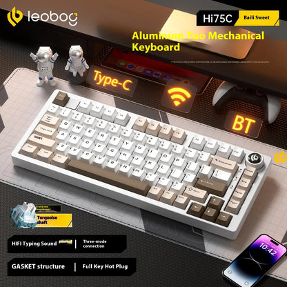 LEOBOG Hi75C Mechanical Wireless Keyboard Aluminium 3-Mode With Knob Hot Swap RGB Gasket Hi75C Gaming Keyboard Customization PC