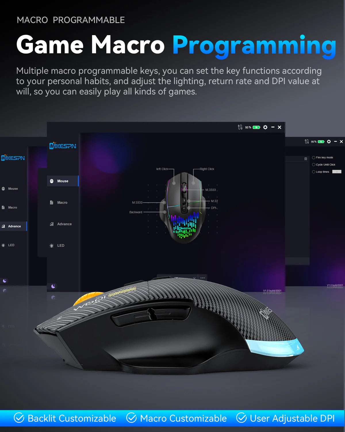 Langaton Bluetooth-pelihiiri, 12800 DPI:n langallinen/langaton RGB-hiiri 7 ohjelmoitavalla painikkeella, PC:lle, kannettavalle tietokoneelle ja pelaamiseen