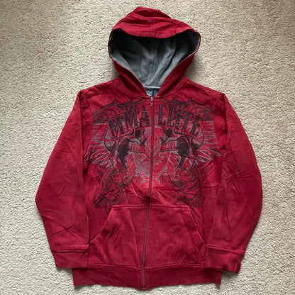 2026 New American Fashion Trend Goth Printed Zipper Hoodie Women Street Hip Hop Punk Rock Sweatshirt Unisex Casual Loose Hoodie, produit gaming premium Fraquane, produits de luxe, nouvelle génération