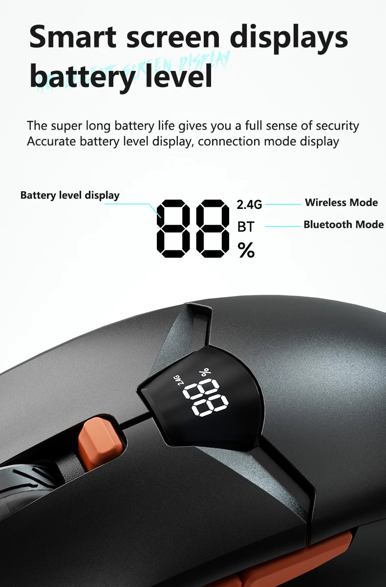 Warvank SX01 trådløs gamingmus med smart skærm, 6-trins DPI-justering, 600mAh genopladelig, lydløs kontor-Bluetooth-mus