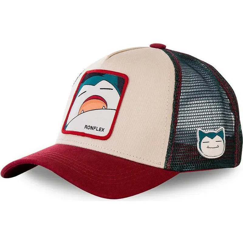 Pokémon-Baseballkappe mit Stickerei: Pikachu, Gengar, Snorlax, Psyduck – Anime-Motive, verstellbar, atmungsaktive Mesh-Kappe, Cosplay-Geschenke
