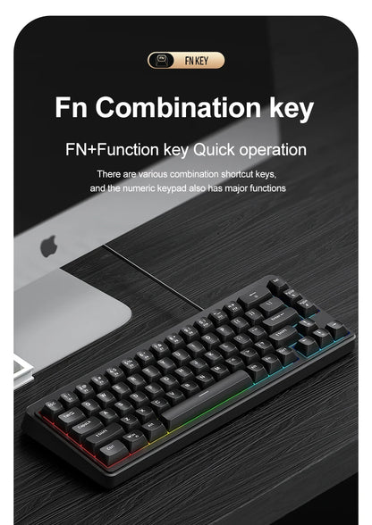FREEWOLF M68SE 68 key wired mini keyboard, designed ergonomically, dazzling lights and compatible with multiple systems