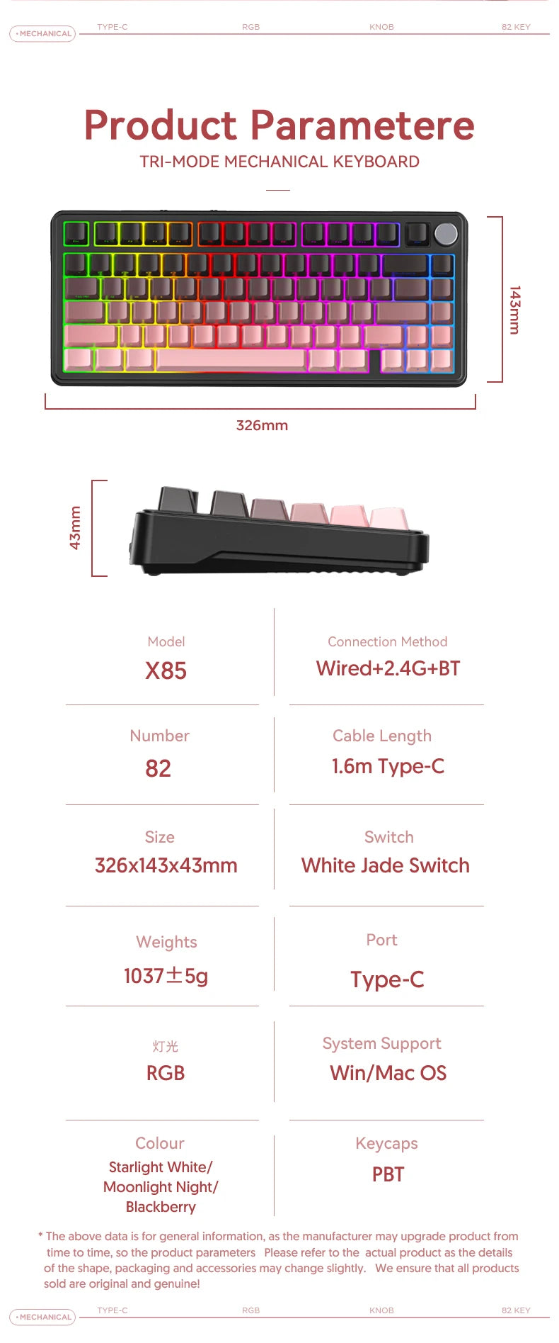 ATTACK SHARK X85/X85Pro Wireless Mechanical Keyboard 75% 82 Keys Tri-Mode Bluetooth Wired RGB Hot Swap Gasket Knob Large battery