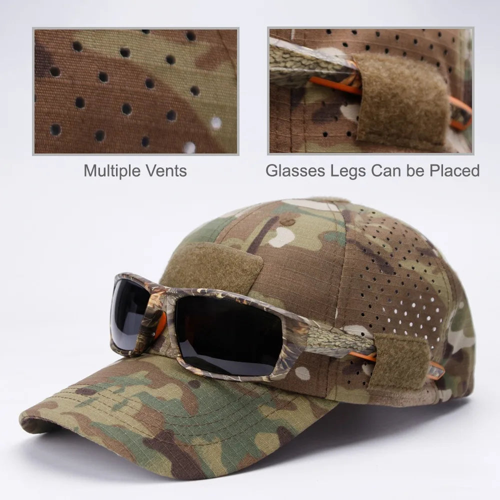 Casquette de baseball fonctionnelle de camouflage pour l'extérieur 1PC ! Tissu à séchage rapide + autocollant à personnaliser : un incontournable pour les adeptes de la mode tactique.