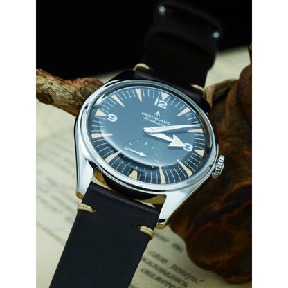 Hruodland F033 Retro Classi Quarrz Men's Watches VD78 Movement Stainless Steel Black Brown Leather Strap Wristwatches