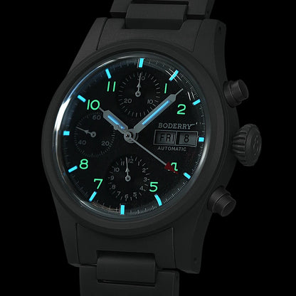 Boderry Chronograph Watch LANDMASTER Titanium Automatic mechanical Field Watches Outdoor Sport Waterproof Dive Wristwatch Men