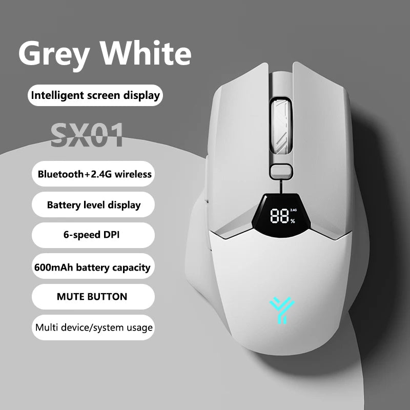 Warvank SX01 trådløs gamingmus med smart skærm, 6-trins DPI-justering, 600mAh genopladelig, lydløs kontor-Bluetooth-mus