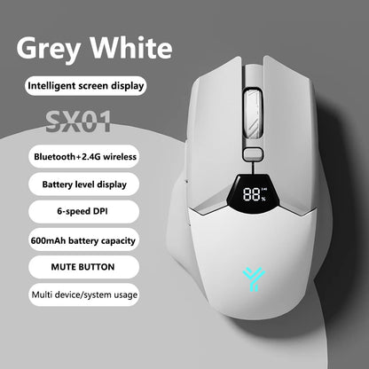 Warvank SX01 trådløs gamingmus med smart skærm, 6-trins DPI-justering, 600mAh genopladelig, lydløs kontor-Bluetooth-mus