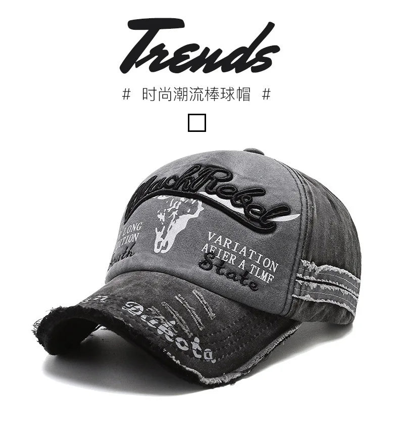 Casquette de baseball vintage « Letter Bull » délavée avec broderie, casquette de soleil rétro pour hommes et femmes, casquette à visière décontractée style hip-hop