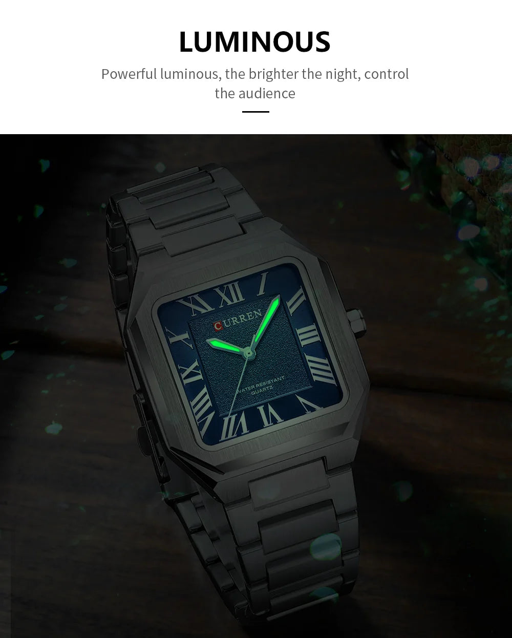 CURREN Vintage Square Design Dial with Roman Numeral Classic Business Dress Quartz Watch for Men with Luminous Hands 8482