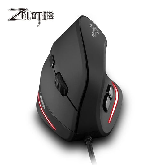 ZELOTES T-20 Ergonomic Wired Vertical Mouse, Rechargeable 3200 DPI Gaming Mouse for PC, Mac & Laptop with 6 Programmable Buttons