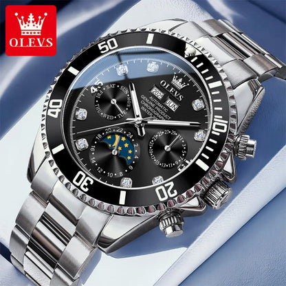 OLEVS 6729 Original Men's Watches Stainless Steel Waterproof Luminous Date Week Moon Phase Automatic Mechanical Watches for Man