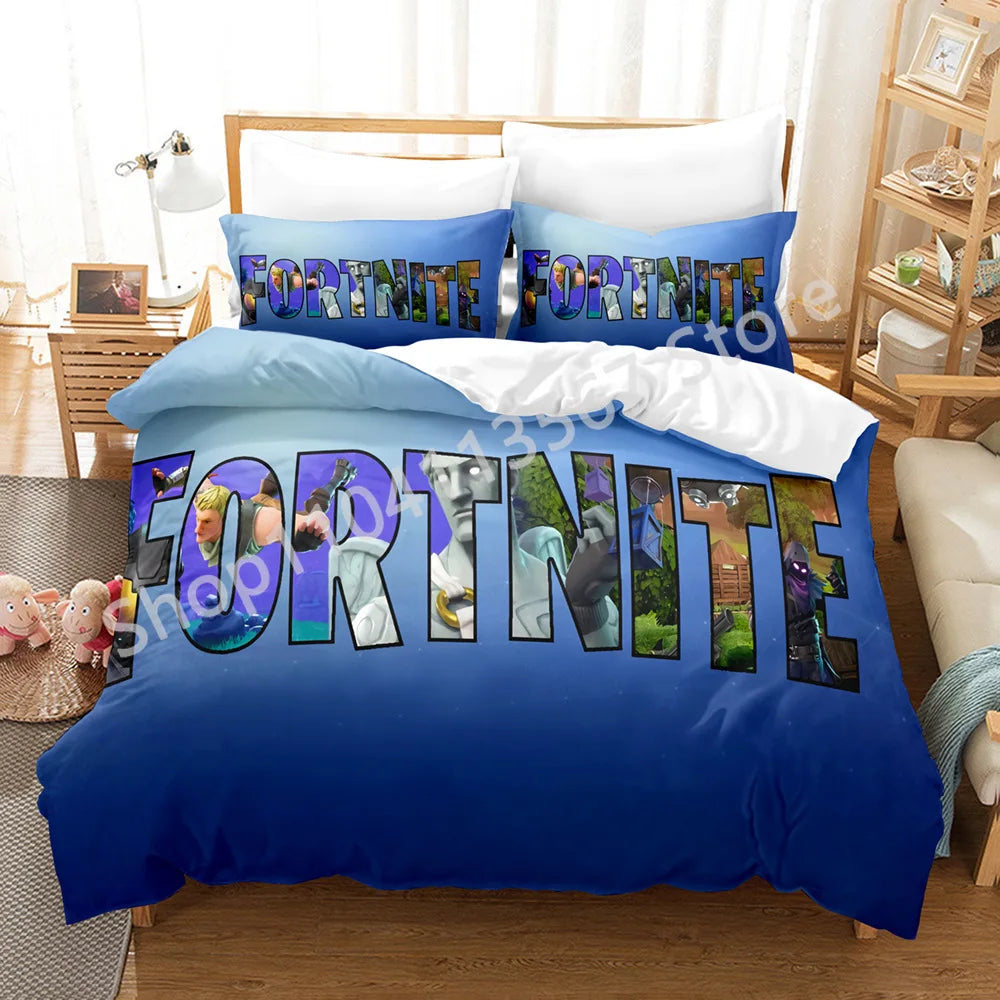 Battle Royale F-Fortnite 3PCS Bedding Set Kids Duvet Cover Quilt Pillowcase Double Size Victory Game Bedroom Linen Decoration