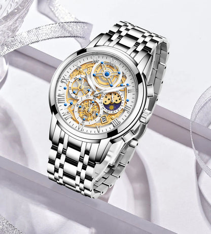 LIGE 2024 New Fashion Gold Women Watch Top Brand Luxury Waterproof Watches for Women Sport Quartz Chronograph Relogio Feminino