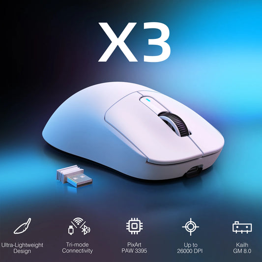 ATTACK SHARK X3 Wireless Gaming Mouse, Ultra-Light 49g Ergonomic Gaming Mouse with PAW3395 Sensor, Tri-Mode Bluetooth/2.4G/USB, 26K DPI Programmable Mouse