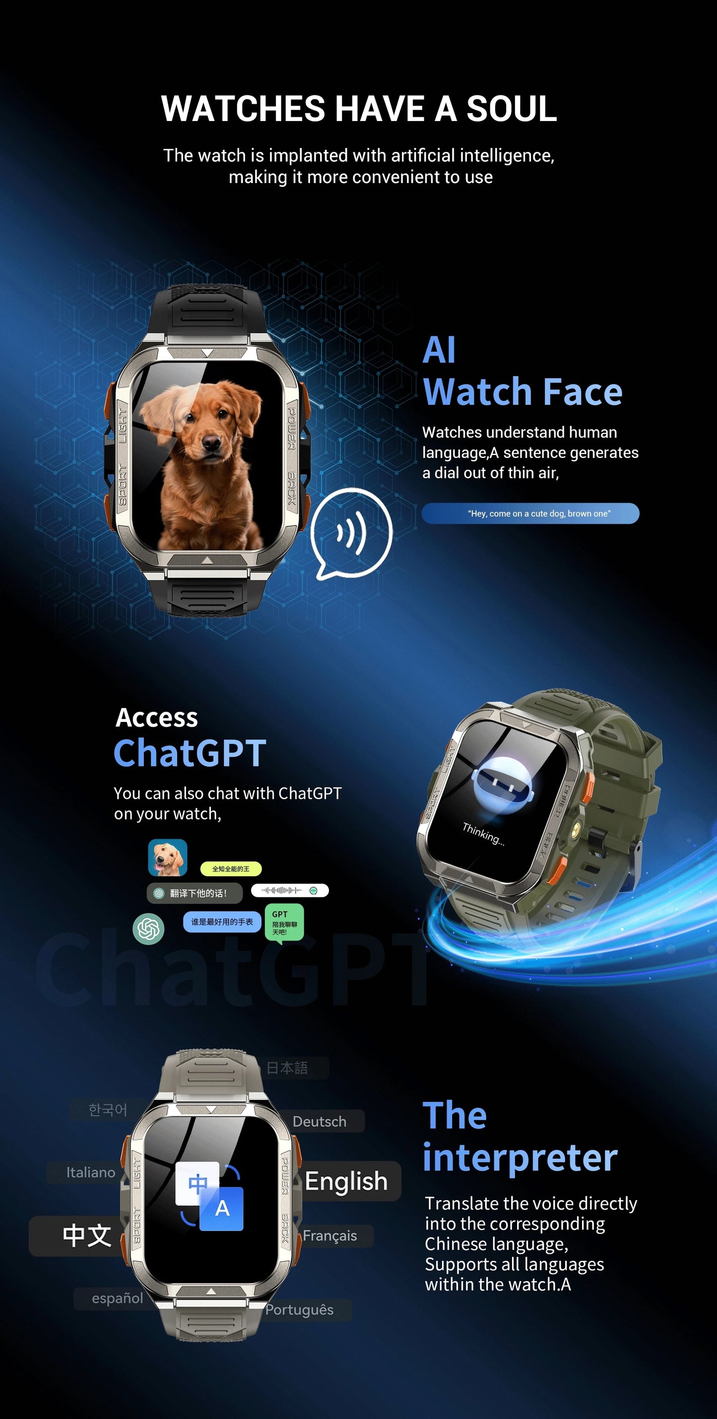 Blackview W80 Pro AI GPT Smart Watch, Precise GPS, 900mAh Battery, 1.43" AMOLED, Flashlight, Waterproof Sport Watch Men & Women