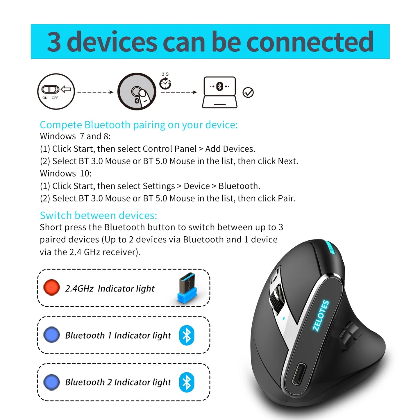 Lefon F33/F26C/F35B Trackball Mouse/ Bluetooth Ergonomic Mouse 2.4G Wireless Rechargeable Rollerball Mice for PC Office Drawing