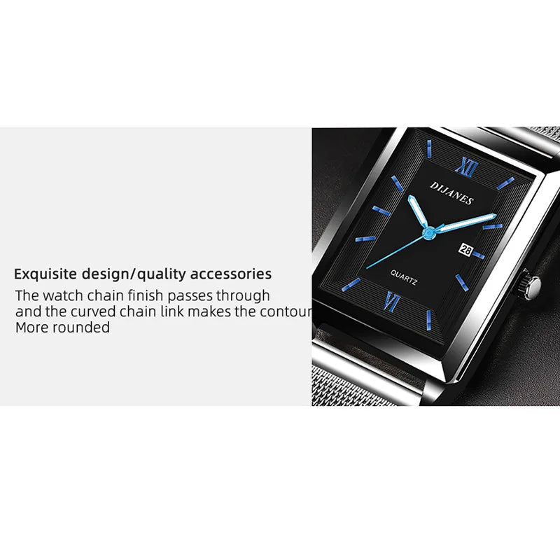 Fashion Watches for Men Luxury Rectangle Stainless Steel Men's Quartz Wristwatch Business Man Watch Clock Gift relogio masculino