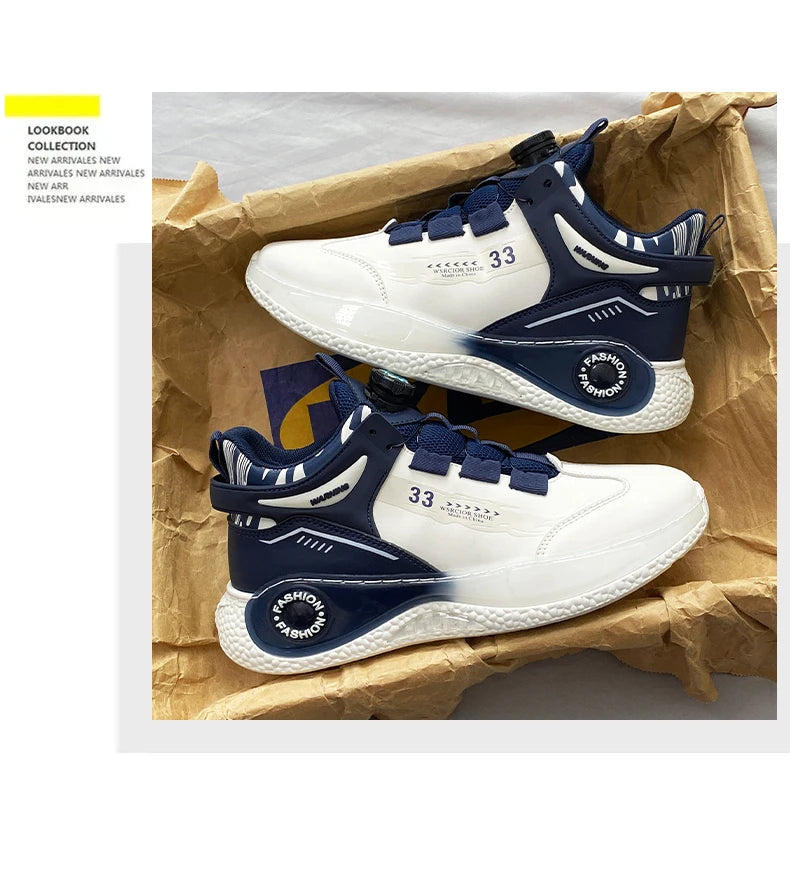 Men's Sneakers with Rotating Buckle Comfortable Non-Slip Lace-Up Durable Shoes for Outdoor Activities