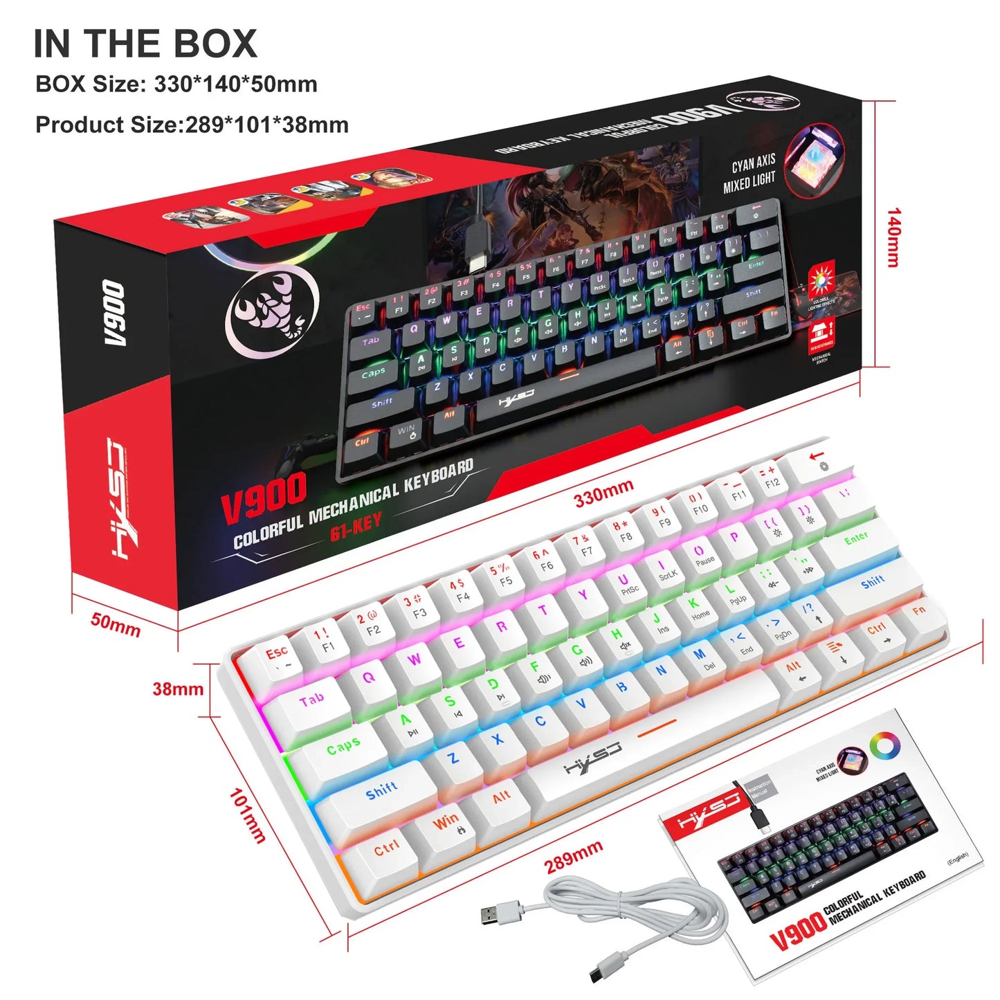 Mechanical Keyboard 61 Keys Colorful Wired USB Keyboards Gamer Gaming 60% Backlit Computer Key Board PC Teclado Ergonomic Office