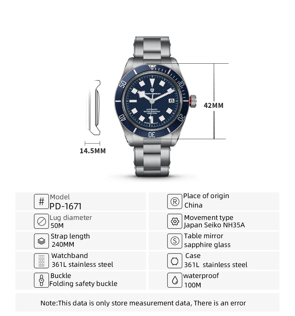 PAGANI DESIGN BB58 Men's Watches Mechanical Watch For Men Luxury Automatic Watch Men NH35 Movt Waterproof Reloj Hombre PD-1671