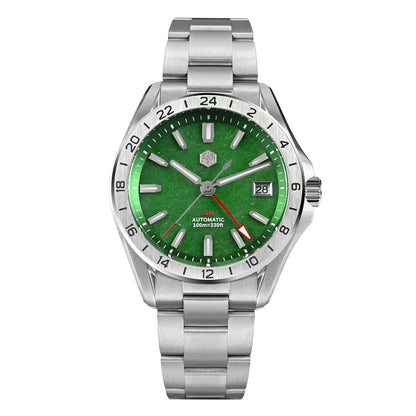 Relógio de Luxo para Homem San Martin 39mm com Mostrador em Pedra Aventurina, NH34 GMT Automático Mecânico, Safira, Impermeável e Luminescente SN0129