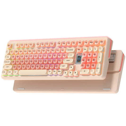 Womier Foundation WK98 Mechanical Keyboard With Display Pink Creamy 3 Mode Ergonomic Gasket Hot Swappable Gaming Keyboard
