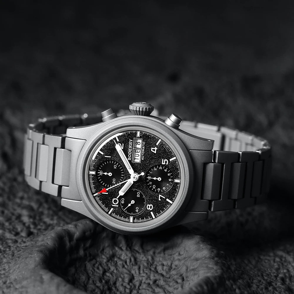Boderry Chronograph Watch LANDMASTER Titanium Automatic mechanical Field Watches Outdoor Sport Waterproof Dive Wristwatch Men
