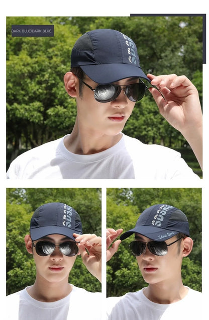 Unisex Wide Brim Mesh Baseball Cap Breathable Quick-drying Peaked Cap Adjustable Hip Hop Hats Outdoor Sports