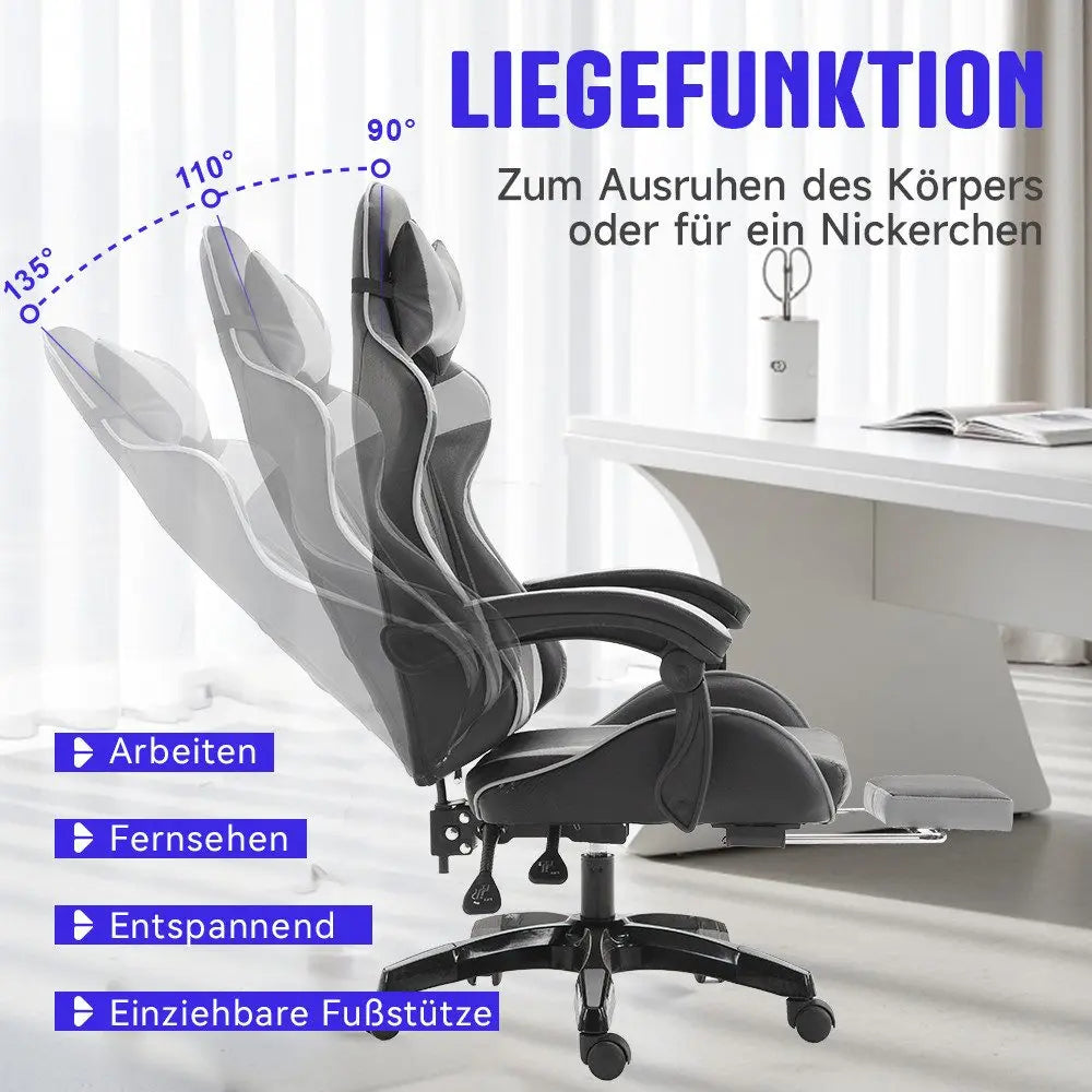 Ergonomic Gaming Chair, Office Chair, Height Adjustable, PU Leather Computer Chair, with Headrest and Lumbar Support, 360° Swivel