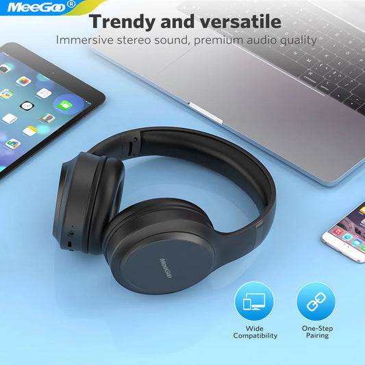 MeeGoo Bluetooth 5.4 Wireless Headphones Foldable Stereo Headset with Super Bass, ANC Noise Reduction Mic, Waterproof Design for Laptop PC TV