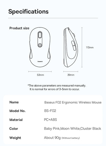 Baseus F02 Ergonomic Wireless Mouse with Bluetooth 5.2, 2.4G, 4000 DPI & 7 Silent Buttons