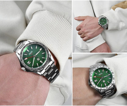 Relógio de Luxo para Homem San Martin 39mm com Mostrador em Pedra Aventurina, NH34 GMT Automático Mecânico, Safira, Impermeável e Luminescente SN0129