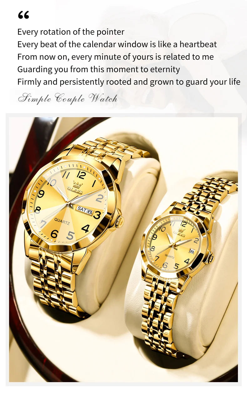 OLEVS 9970 Men Watch Original Brand Waterproof Luminous Quartz Watch Rhombus Mirror Stainless Steel Date-Day-Date Watch With Box