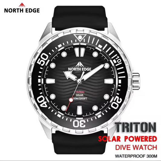 NORTH EDGE New TRITON Solar Powered Dive Watch Men Luxury Quartz Watches For Men 316L Stainless Steel Case Waterproof 300M