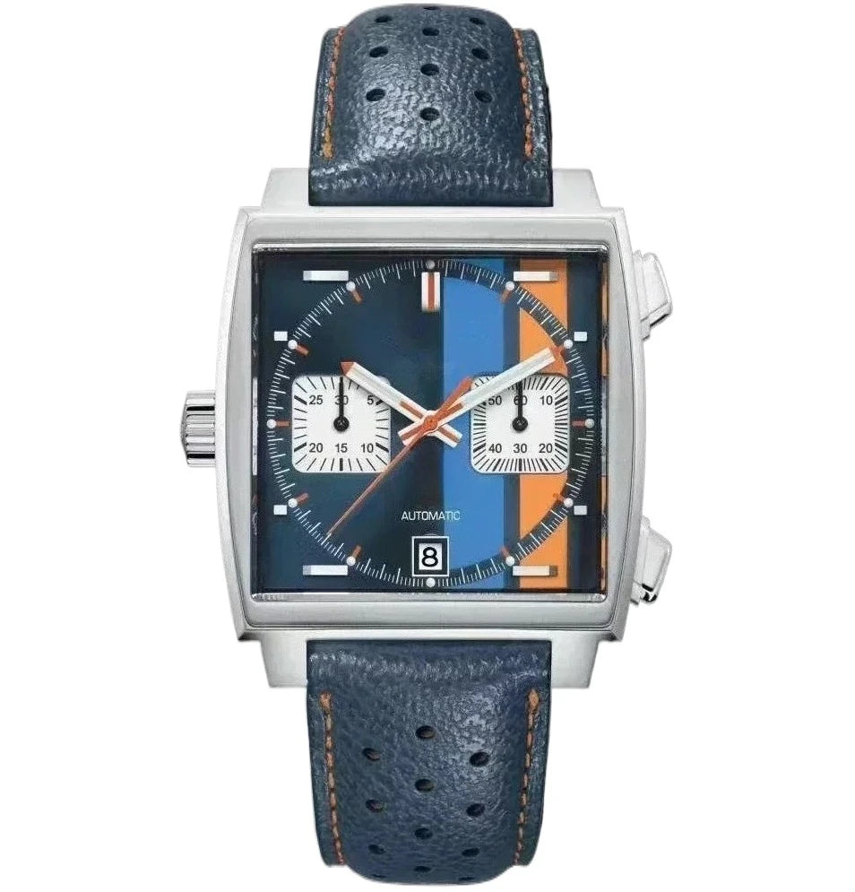 Customized Men Quartz Chronograph VK63 Movement Sapphire Glass White Black Blue Leather Strap Luminous Waterproof Shockproof