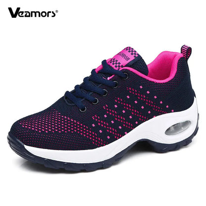Adidași ușori de damă, la modă, pentru alergare, pantofi sport pentru activități în aer liber, pantofi de alergare confortabili din plasă respirabilă, cu pernă de aer și șireturi